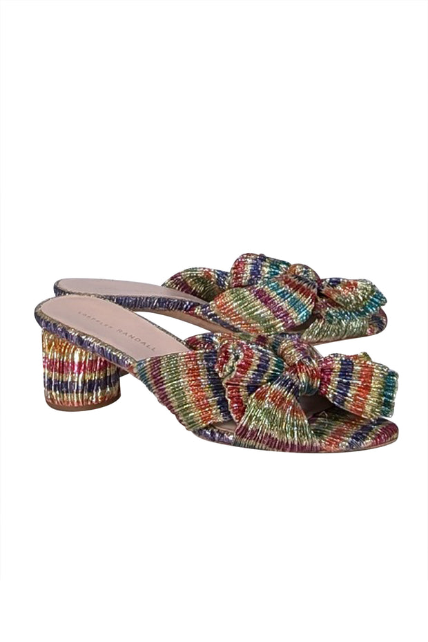Loeffler Randall - Gold & Rainbow Metallic Pleated Knot Mules Sz 9.5