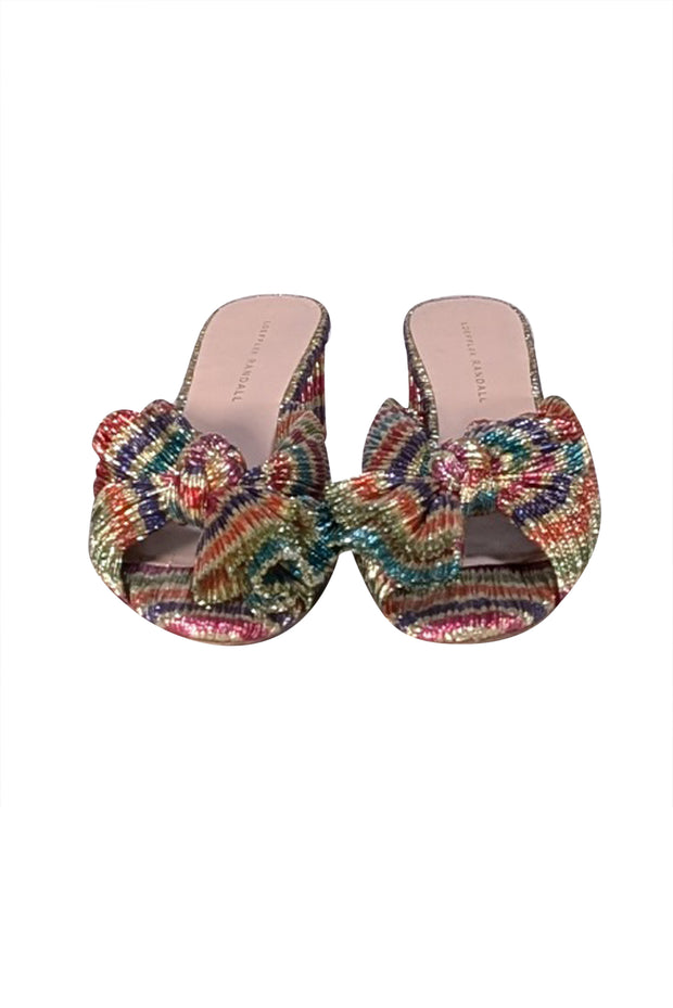 Loeffler Randall - Gold & Rainbow Metallic Pleated Knot Mules Sz 9.5