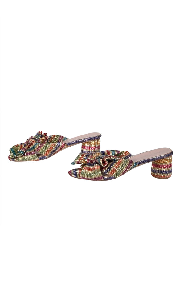 Loeffler Randall - Gold & Rainbow Metallic Pleated Knot Mules Sz 9.5
