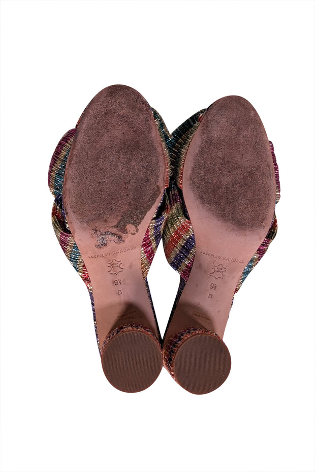 Loeffler Randall - Gold & Rainbow Metallic Pleated Knot Mules Sz 9.5