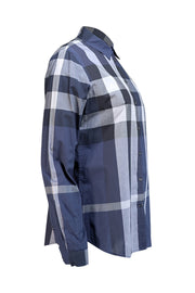 Burberry - Navy & White Plaid Button Front Shirt Sz M - Current Boutique