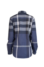 Burberry - Navy & White Plaid Button Front Shirt Sz M - Current Boutique