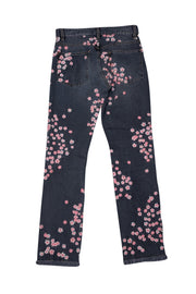 Isabel Marant - Black Wash Denim w/ Pink Floral Embroidered Print Jeans Sz 4 - Current Boutique