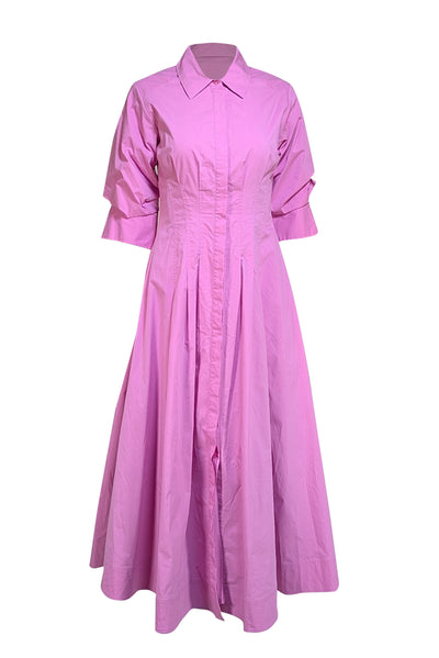 Jonathan Simkhai - Pink Cropped Sleeve Collared Button Down Maxi Dress Sz S
