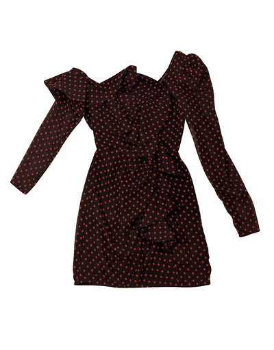 Self-Portrait - Navy & Red Polka Dot Ruffle Front Dress Sz 0 - Current Boutique