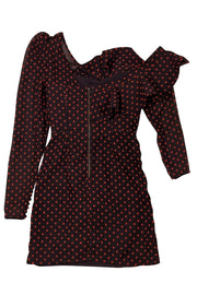 Self-Portrait - Navy & Red Polka Dot Ruffle Front Dress Sz 0 - Current Boutique