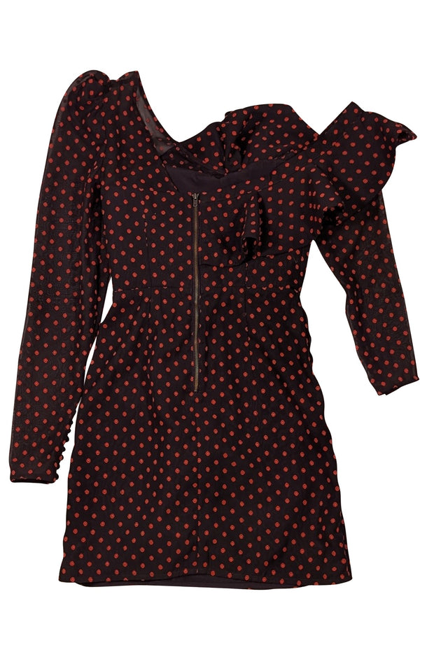 Self-Portrait - Navy & Red Polka Dot Ruffle Front Dress Sz 0 - Current Boutique