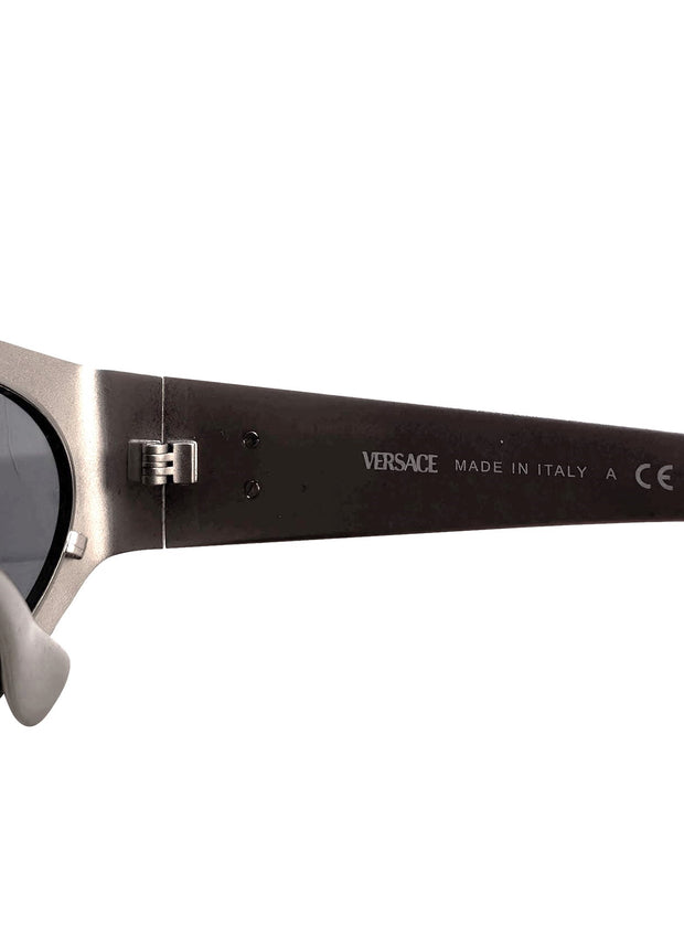 Versace Metallic Silver Sunglasses ( Unisex) Greca Flow Mask Sunglasses Blue,Silver | VERSACE US main image 3