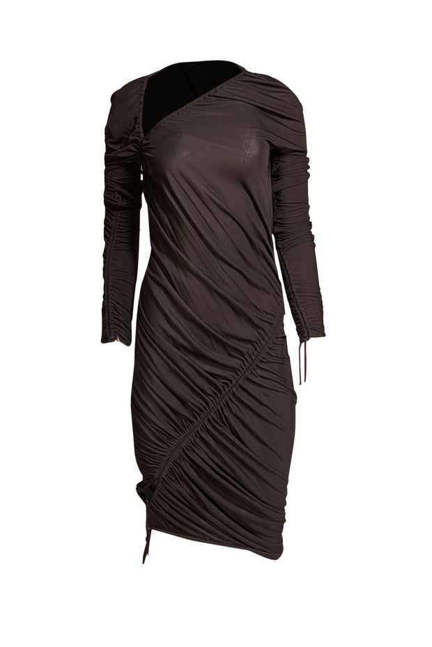 Bottega Veneta - Black Ruched Asymmetric Maxi Dress Sz 0 - Current Boutique