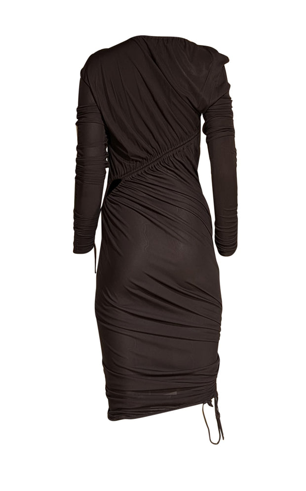 Bottega Veneta - Black Ruched Asymmetric Maxi Dress Sz 0 - Current Boutique