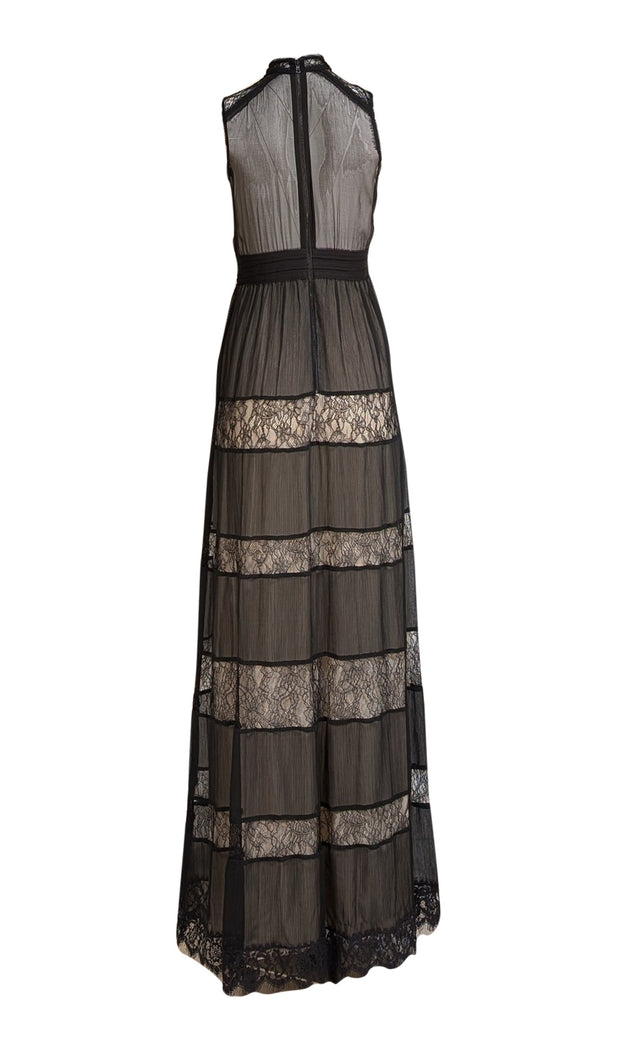 Alice & Olivia - Black Lace Chiffon Maxi "Giovanna" Dress Sz 4 Alice & Olivia - Black Lace Chiffon Maxi "Giovanna" Dress Sz 4