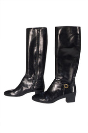 Ferragamo - Black Leather Tall Boots Sz 7