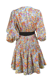 Maje - Light Blue w/ Multi Color Floral Drawstring Waist Dress Sz 6 - Current Boutique