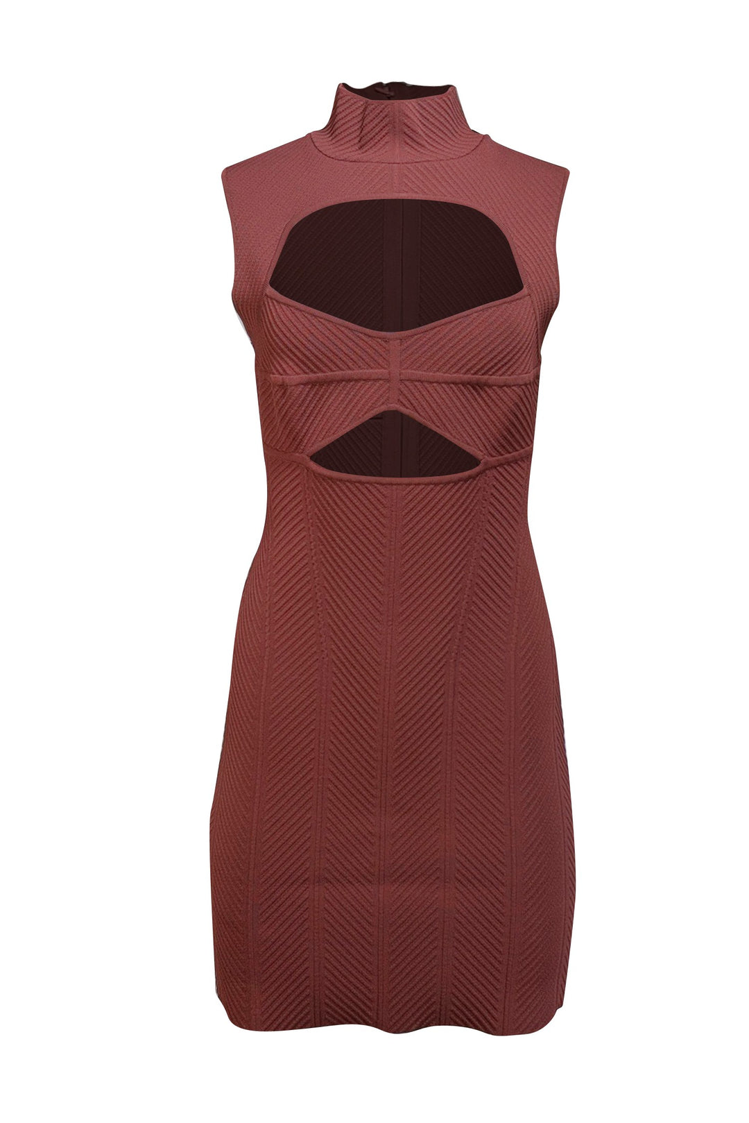 Herve Leger - Rust Red Ribbed Knit Keyhole Bust Dress Sz M Herve Leger - Rust Red Ribbed Knit Keyhole Bust Dress Sz M
