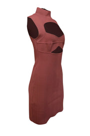 Herve Leger - Rust Red Ribbed Knit Keyhole Bust Dress Sz M