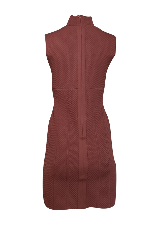 Herve Leger - Rust Red Ribbed Knit Keyhole Bust Dress Sz M