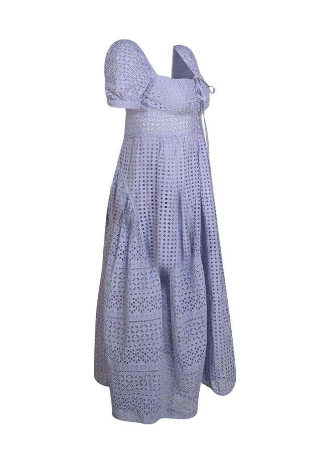 lilac cotton broderie anglaise midi dress Self Portrait Lilac Cotton Broderie Anglaise