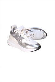 Alexander McQueen - White Silver Larry Sneakers Sz 8.5 - Current Boutique