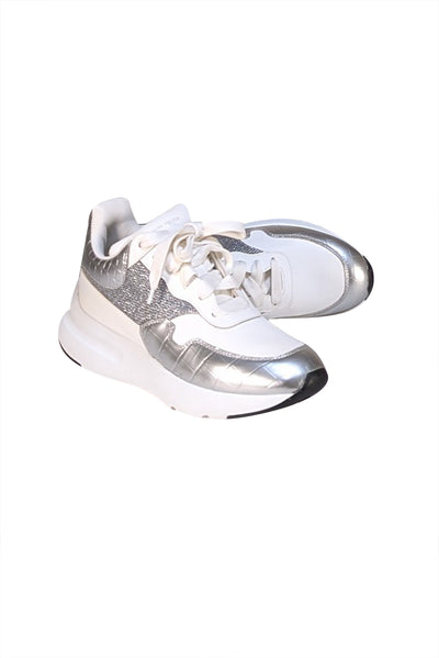 Alexander McQueen - White Silver Larry Sneakers Sz 8.5 - Current Boutique