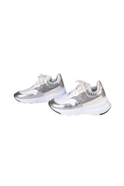 Alexander McQueen - White Silver Larry Sneakers Sz 8.5 - Current Boutique