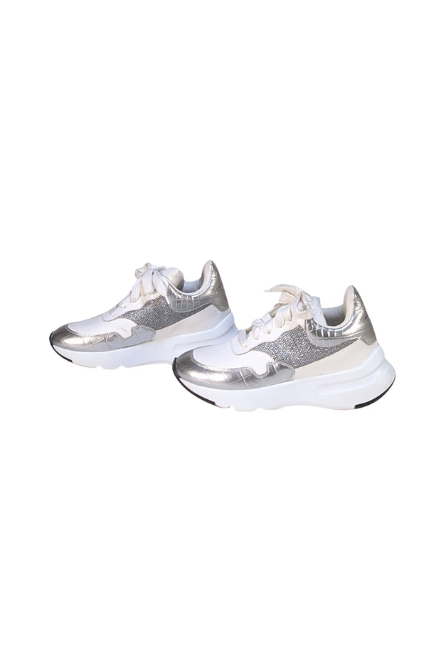 Alexander McQueen - White Silver Larry Sneakers Sz 8.5 - Current Boutique
