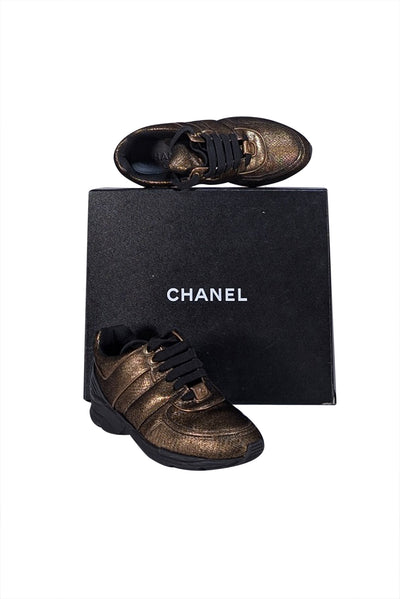Chanel - Gold & Black Iridescent Sneakers Sz 8.5 - Current Boutique