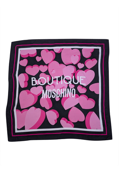 Moschino - Pink & Black Print Silk Scarf - Current Boutique