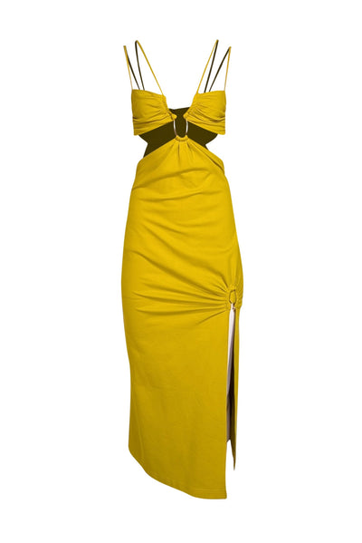 Nicholas - Chartreuse Fitted Maxi Dress w/Cutouts Sz S - Current Boutique