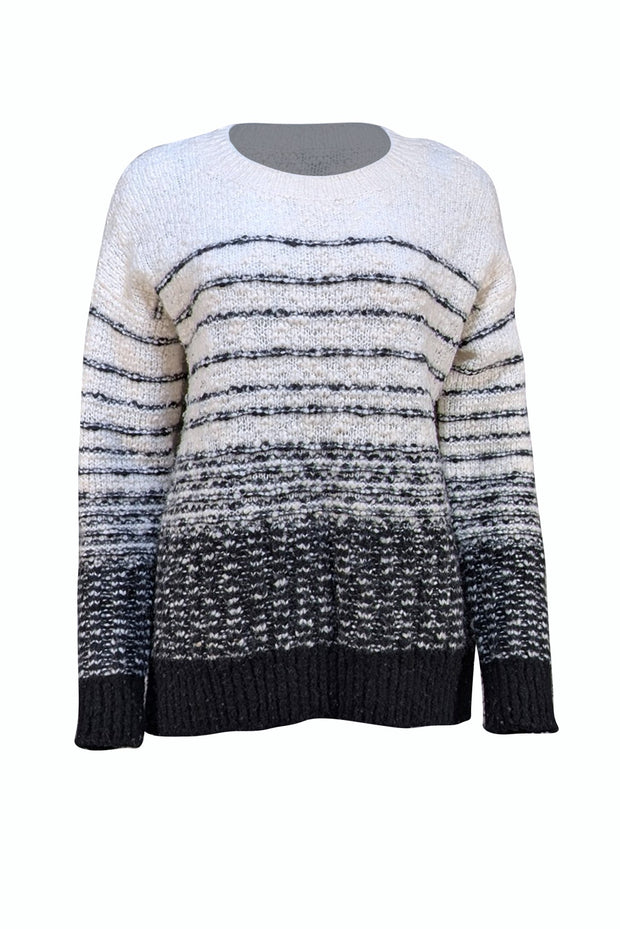 Vince - Ivory & Black Stripe Detail Sweater Sz L - Current Boutique