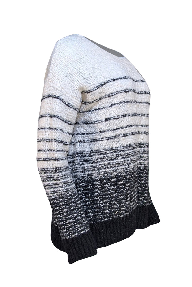 Vince - Ivory & Black Stripe Detail Sweater Sz L - Current Boutique