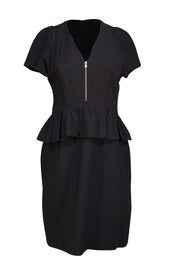 Sandro - Black Metallic Peplum Pencil Dress Sz 8 - Current Boutique