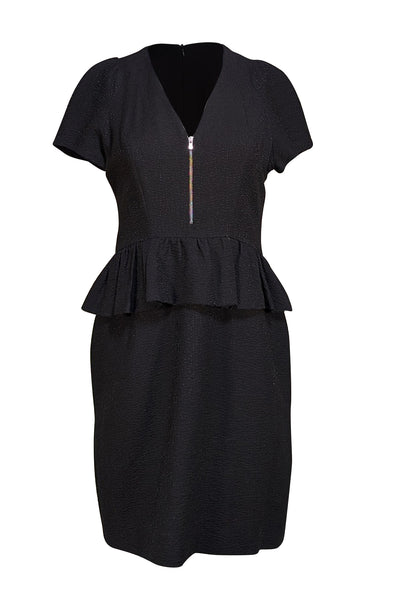 Sandro - Black Metallic Peplum Pencil Dress Sz 8 - Current Boutique