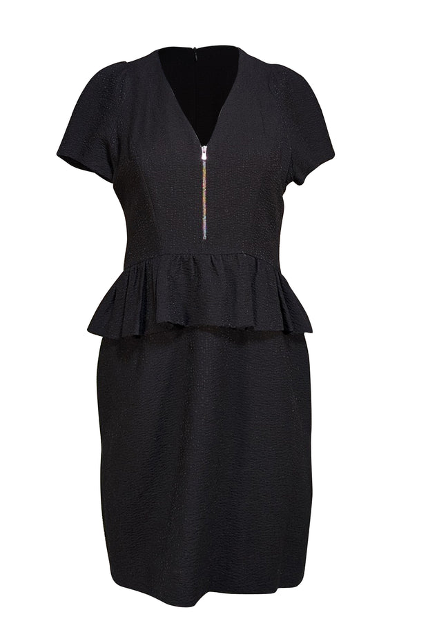 Sandro - Black Metallic Peplum Pencil Dress Sz 8 - Current Boutique