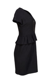 Sandro - Black Metallic Peplum Pencil Dress Sz 8 - Current Boutique