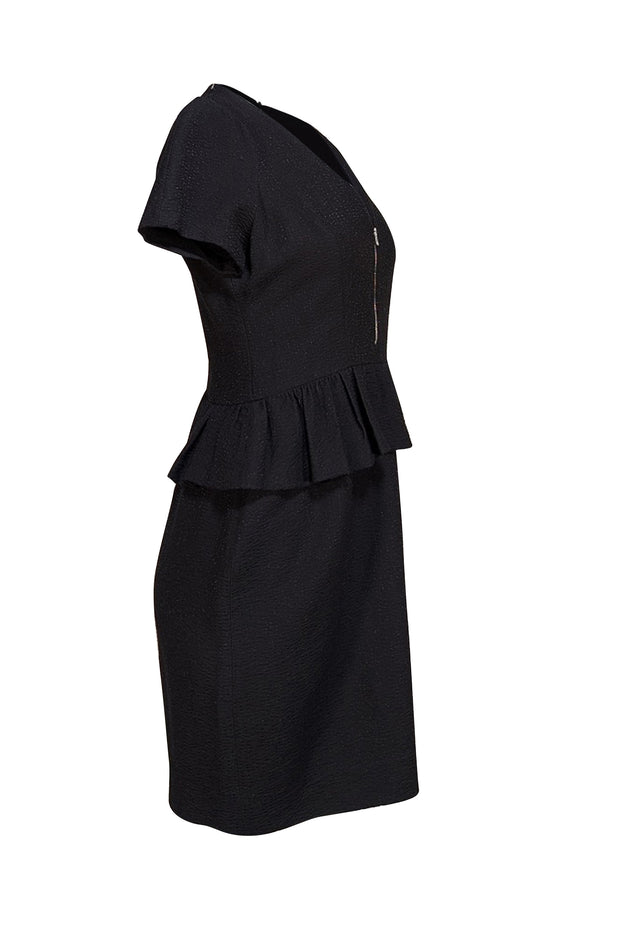 Sandro - Black Metallic Peplum Pencil Dress Sz 8 - Current Boutique