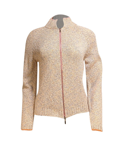 Amina Rubinacci - Beige Muti Knit Zip-Up Cardigan Sz L - Current Boutique