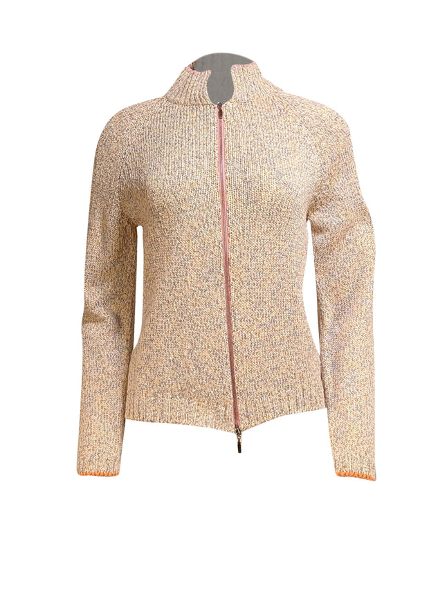 Amina Rubinacci - Beige Muti Knit Zip-Up Cardigan Sz L - Current Boutique