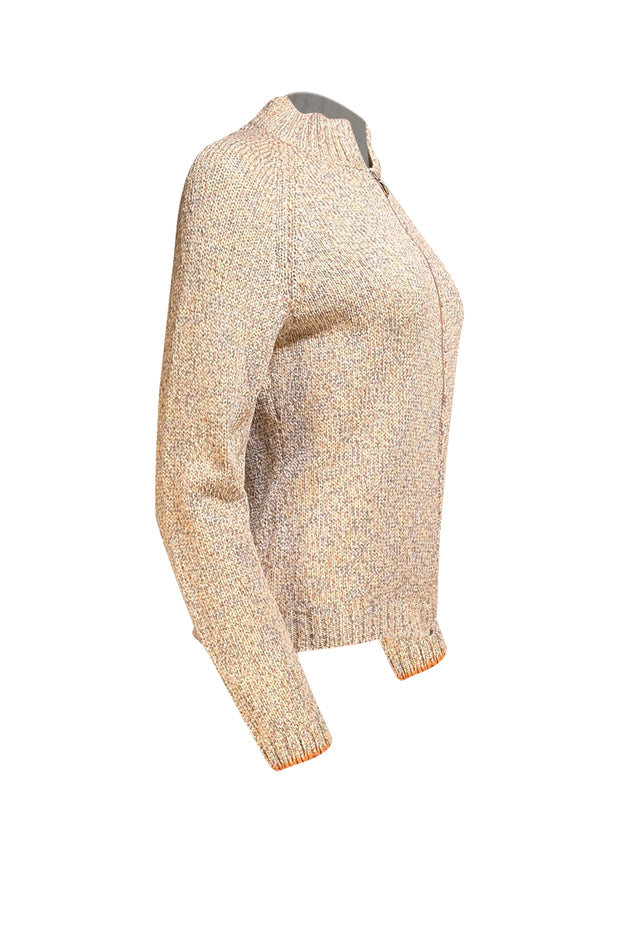 Amina Rubinacci - Beige Muti Knit Zip-Up Cardigan Sz L - Current Boutique