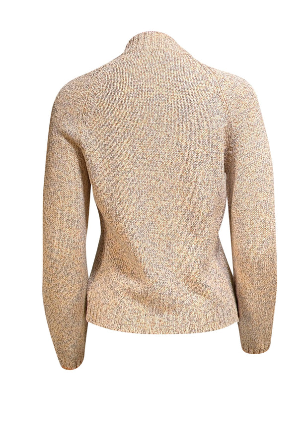 Amina Rubinacci - Beige Muti Knit Zip-Up Cardigan Sz L - Current Boutique