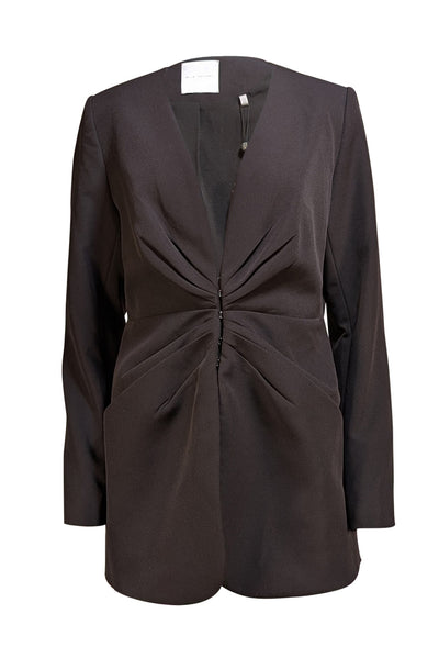 Elie Tahari - Black Rouched Middle Hook Front Closure Blazer Sz 12 - Current Boutique