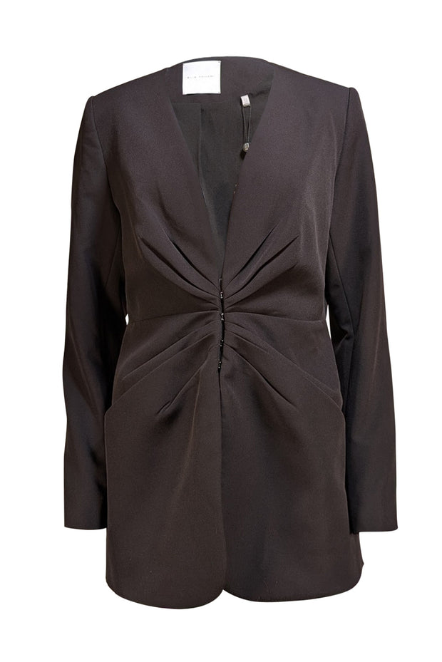 Elie Tahari - Black Rouched Middle Hook Front Closure Blazer Sz 12 - Current Boutique