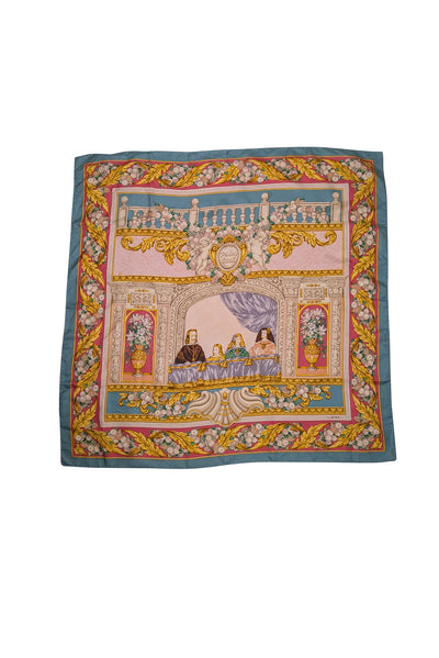 Loewe - Mint Blue, Cream, Gold, & Pink Silk Scarf - Current Boutique