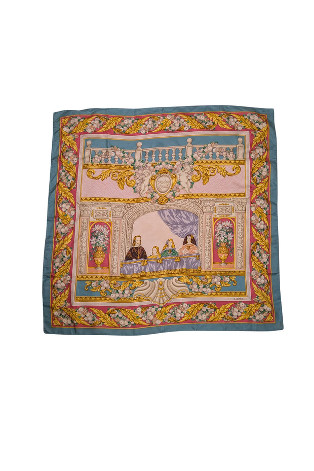 Loewe - Mint Blue, Cream, Gold, & Pink Silk Scarf - Current Boutique