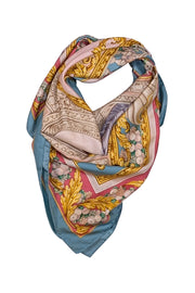 Loewe - Mint Blue, Cream, Gold, & Pink Silk Scarf - Current Boutique