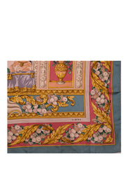 Loewe - Mint Blue, Cream, Gold, & Pink Silk Scarf - Current Boutique