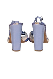Moschino - Blue & Cream Tie Dye Print Open Toe Strappy Sandal Heels Sz 8.5 - Current Boutique