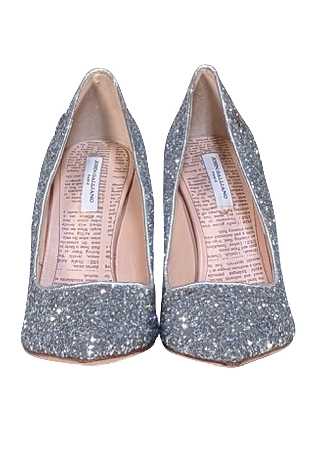 John Galliano - Silver Sequin Pointed Toe Pumps Sz 9.5 - Current Boutique