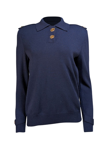 St. John - Navy Ribbed Pullover Sweater Sz S - Current Boutique
