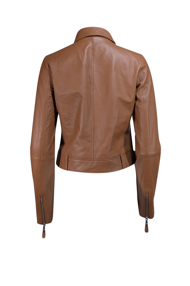 Paige - Tan Genuine Leather Moto Zipper Jacket Sz M