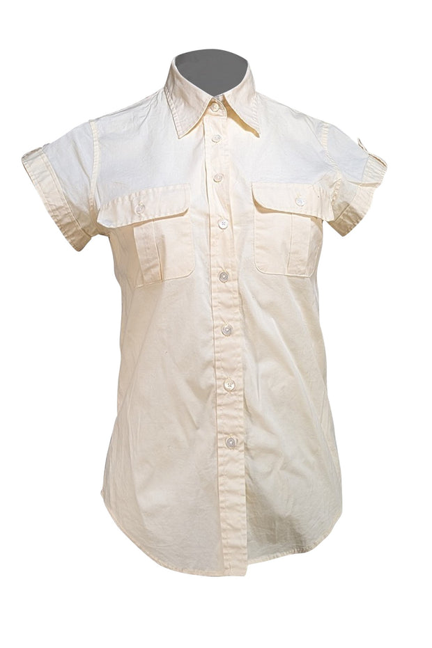 Burberry - Cream Short-Sleeve Button Down Shirt Sz S - Current Boutique